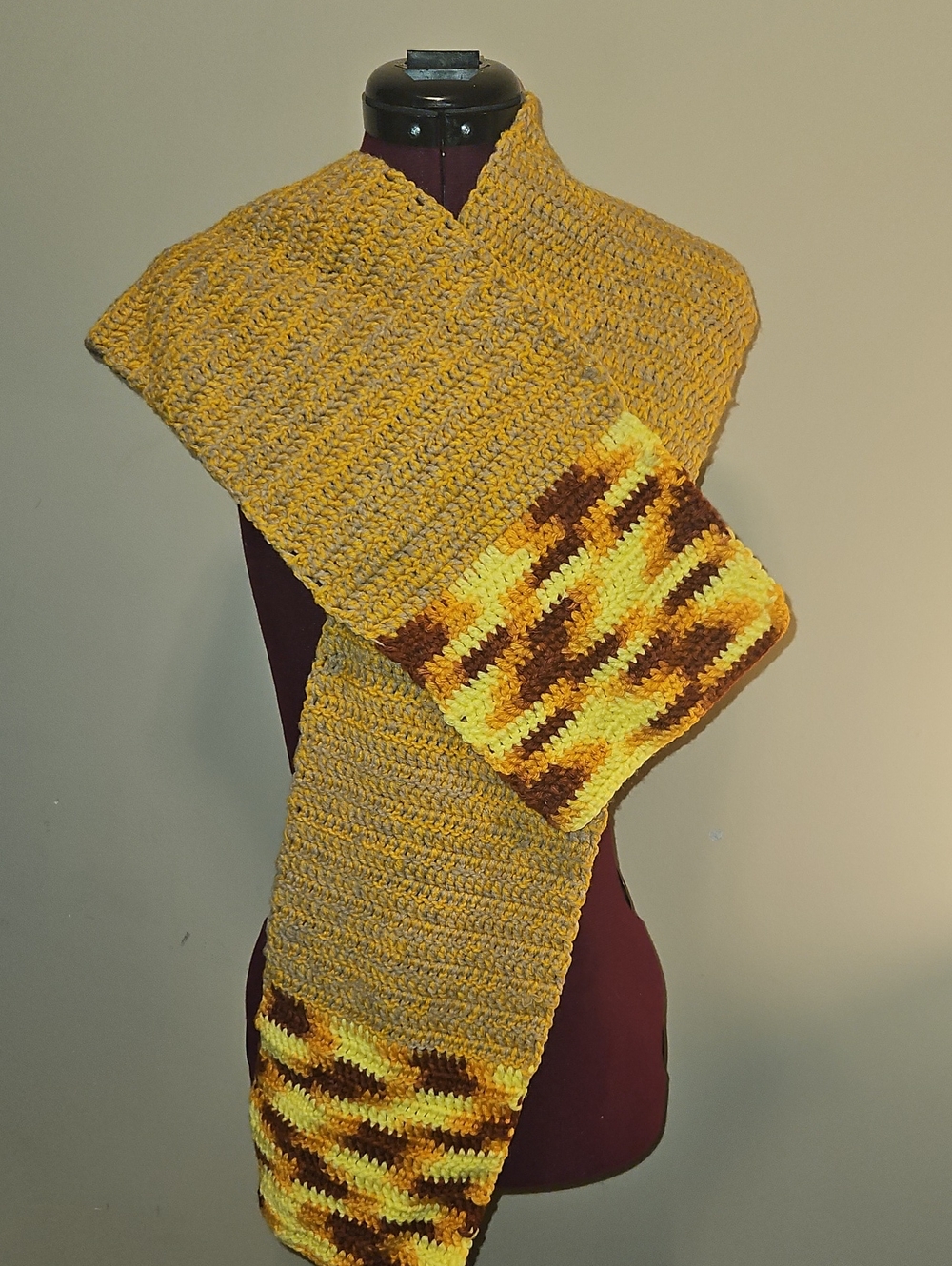 Handmade Mustard Yellow Knit Scarf with Patterned Ends